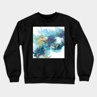 Blue and gold abstract alcohol ink art print Crewneck Sweatshirt